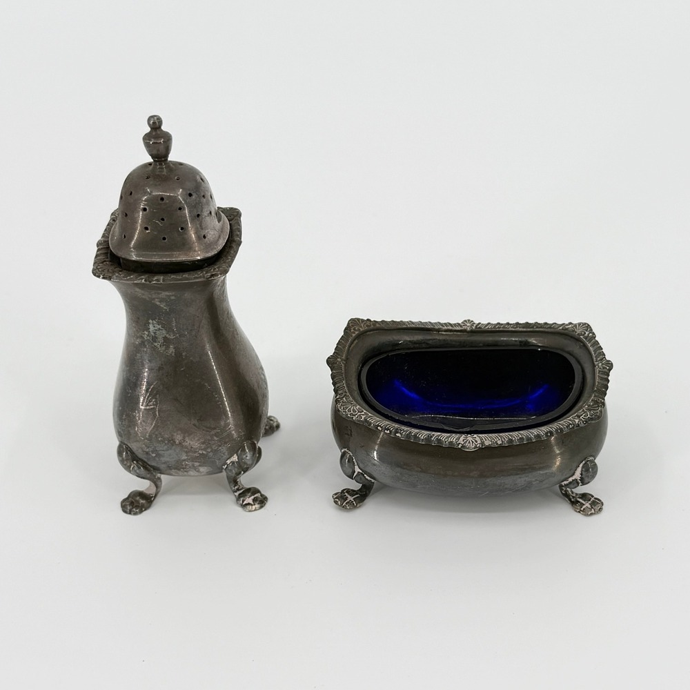 Vintage Kingsway Plate‎ England EPNS A1 Salt Cellar Pepper Shaker Cobalt Glass